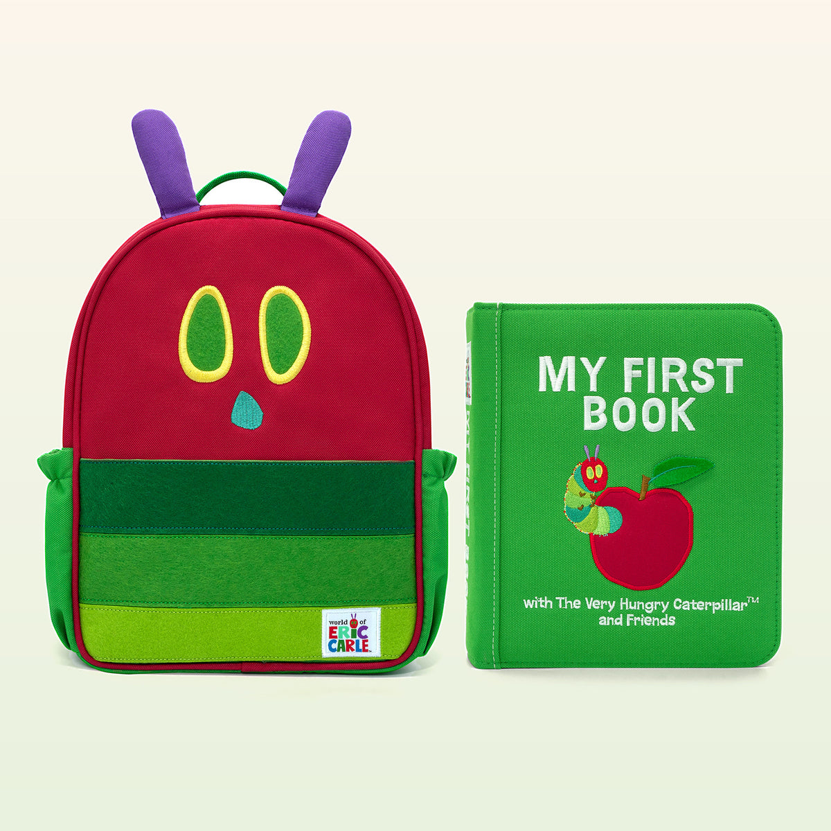My First Book Die Raupe Nimmersatt Set – Filzbuch und passender Rucksack mit Raupengesicht – ab 1 Jahr