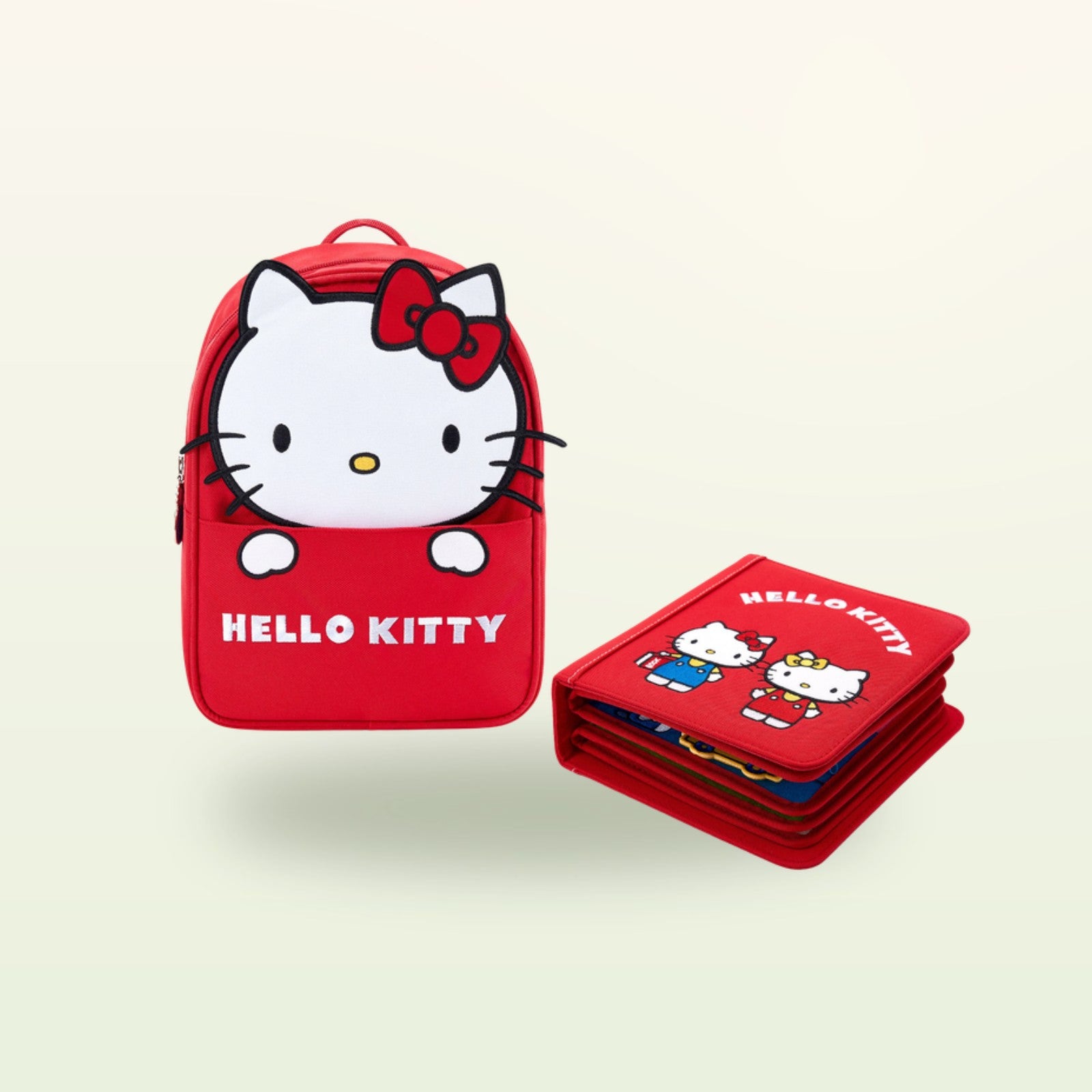 Hello Kitty Quiet Book rot aufgeklappt auf sanftem Creme-Hintergrund – ab 3 Jahren